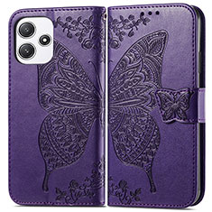 Coque Portefeuille Papillon Livre Cuir Etui Clapet pour Xiaomi Redmi 12 5G Violet