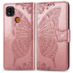 Coque Portefeuille Papillon Livre Cuir Etui Clapet pour Xiaomi Redmi 9 Activ Rose