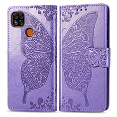 Coque Portefeuille Papillon Livre Cuir Etui Clapet pour Xiaomi Redmi 9C NFC Violet Clair