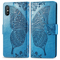 Coque Portefeuille Papillon Livre Cuir Etui Clapet pour Xiaomi Redmi 9i Bleu