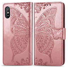 Coque Portefeuille Papillon Livre Cuir Etui Clapet pour Xiaomi Redmi 9i Rose