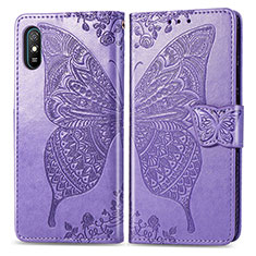 Coque Portefeuille Papillon Livre Cuir Etui Clapet pour Xiaomi Redmi 9i Violet Clair