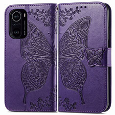 Coque Portefeuille Papillon Livre Cuir Etui Clapet pour Xiaomi Redmi K40 5G Violet