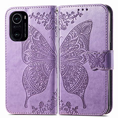 Coque Portefeuille Papillon Livre Cuir Etui Clapet pour Xiaomi Redmi K40 5G Violet Clair