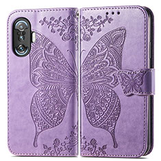 Coque Portefeuille Papillon Livre Cuir Etui Clapet pour Xiaomi Redmi K40 Gaming 5G Violet Clair