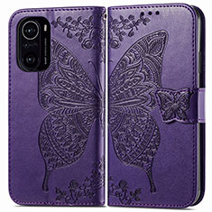 Coque Portefeuille Papillon Livre Cuir Etui Clapet pour Xiaomi Redmi K40 Pro+ Plus 5G Violet