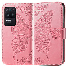 Coque Portefeuille Papillon Livre Cuir Etui Clapet pour Xiaomi Redmi K40S 5G Rose Rouge