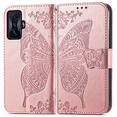 Coque Portefeuille Papillon Livre Cuir Etui Clapet pour Xiaomi Redmi K50 Gaming 5G Rose