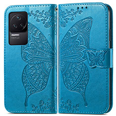 Coque Portefeuille Papillon Livre Cuir Etui Clapet pour Xiaomi Redmi K50 Pro 5G Bleu