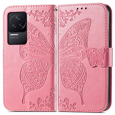 Coque Portefeuille Papillon Livre Cuir Etui Clapet pour Xiaomi Redmi K50 Pro 5G Rose Rouge