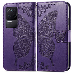 Coque Portefeuille Papillon Livre Cuir Etui Clapet pour Xiaomi Redmi K50 Pro 5G Violet