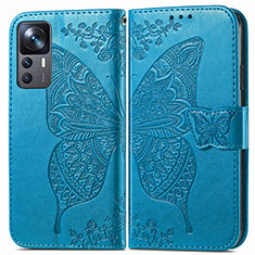 Coque Portefeuille Papillon Livre Cuir Etui Clapet pour Xiaomi Redmi K50 Ultra 5G Bleu