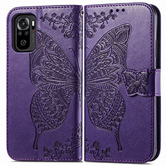 Coque Portefeuille Papillon Livre Cuir Etui Clapet pour Xiaomi Redmi Note 10 4G Violet