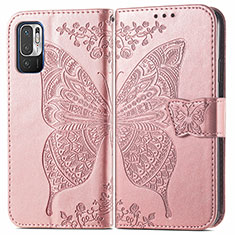 Coque Portefeuille Papillon Livre Cuir Etui Clapet pour Xiaomi Redmi Note 10 5G Rose