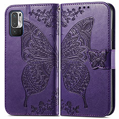 Coque Portefeuille Papillon Livre Cuir Etui Clapet pour Xiaomi Redmi Note 10 5G Violet