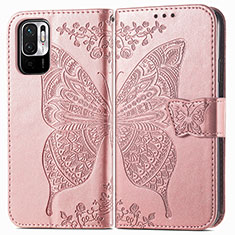 Coque Portefeuille Papillon Livre Cuir Etui Clapet pour Xiaomi Redmi Note 10 JE 5G Rose