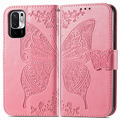 Coque Portefeuille Papillon Livre Cuir Etui Clapet pour Xiaomi Redmi Note 10 JE 5G Rose Rouge