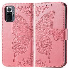 Coque Portefeuille Papillon Livre Cuir Etui Clapet pour Xiaomi Redmi Note 10 Pro 4G Rose Rouge