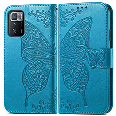 Coque Portefeuille Papillon Livre Cuir Etui Clapet pour Xiaomi Redmi Note 10 Pro 5G Bleu