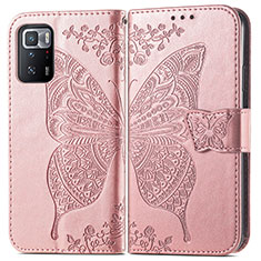 Coque Portefeuille Papillon Livre Cuir Etui Clapet pour Xiaomi Redmi Note 10 Pro 5G Rose