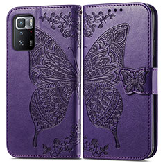 Coque Portefeuille Papillon Livre Cuir Etui Clapet pour Xiaomi Redmi Note 10 Pro 5G Violet