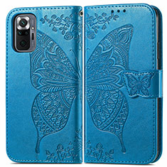 Coque Portefeuille Papillon Livre Cuir Etui Clapet pour Xiaomi Redmi Note 10 Pro Max Bleu