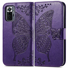 Coque Portefeuille Papillon Livre Cuir Etui Clapet pour Xiaomi Redmi Note 10 Pro Max Violet