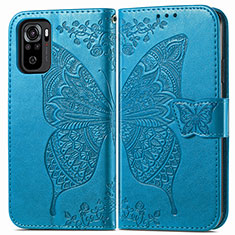 Coque Portefeuille Papillon Livre Cuir Etui Clapet pour Xiaomi Redmi Note 10S 4G Bleu