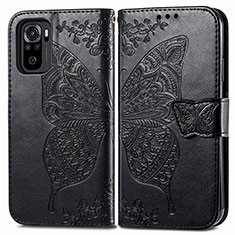 Coque Portefeuille Papillon Livre Cuir Etui Clapet pour Xiaomi Redmi Note 10S 4G Noir