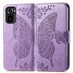 Coque Portefeuille Papillon Livre Cuir Etui Clapet pour Xiaomi Redmi Note 10S 4G Violet Clair