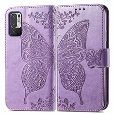 Coque Portefeuille Papillon Livre Cuir Etui Clapet pour Xiaomi Redmi Note 10T 5G Violet Clair