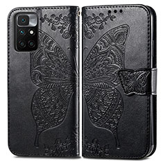 Coque Portefeuille Papillon Livre Cuir Etui Clapet pour Xiaomi Redmi Note 11 4G (2021) Noir