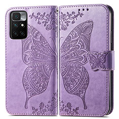 Coque Portefeuille Papillon Livre Cuir Etui Clapet pour Xiaomi Redmi Note 11 4G (2021) Violet Clair