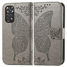 Coque Portefeuille Papillon Livre Cuir Etui Clapet pour Xiaomi Redmi Note 11 4G (2022) Gris