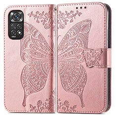 Coque Portefeuille Papillon Livre Cuir Etui Clapet pour Xiaomi Redmi Note 11 4G (2022) Rose