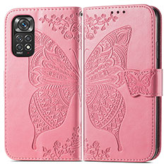 Coque Portefeuille Papillon Livre Cuir Etui Clapet pour Xiaomi Redmi Note 11 4G (2022) Rose Rouge