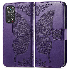 Coque Portefeuille Papillon Livre Cuir Etui Clapet pour Xiaomi Redmi Note 11 4G (2022) Violet