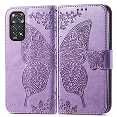 Coque Portefeuille Papillon Livre Cuir Etui Clapet pour Xiaomi Redmi Note 11 4G (2022) Violet Clair