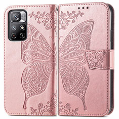 Coque Portefeuille Papillon Livre Cuir Etui Clapet pour Xiaomi Redmi Note 11 5G Rose