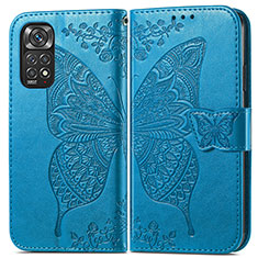 Coque Portefeuille Papillon Livre Cuir Etui Clapet pour Xiaomi Redmi Note 11 Pro 4G Bleu