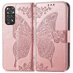 Coque Portefeuille Papillon Livre Cuir Etui Clapet pour Xiaomi Redmi Note 11 Pro 5G Rose