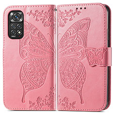 Coque Portefeuille Papillon Livre Cuir Etui Clapet pour Xiaomi Redmi Note 11 Pro 5G Rose Rouge