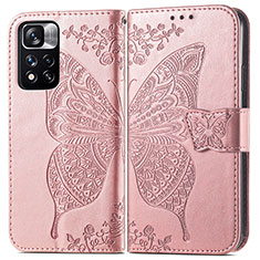 Coque Portefeuille Papillon Livre Cuir Etui Clapet pour Xiaomi Redmi Note 11 Pro+ Plus 5G Rose