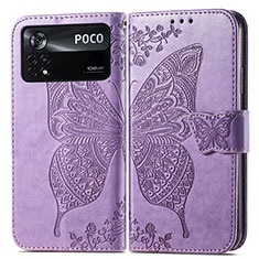 Coque Portefeuille Papillon Livre Cuir Etui Clapet pour Xiaomi Redmi Note 11E Pro 5G Violet Clair