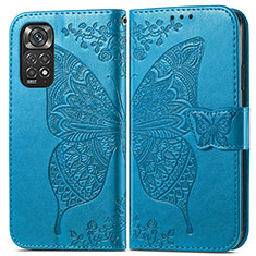 Coque Portefeuille Papillon Livre Cuir Etui Clapet pour Xiaomi Redmi Note 11S 4G Bleu