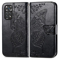 Coque Portefeuille Papillon Livre Cuir Etui Clapet pour Xiaomi Redmi Note 11S 4G Noir