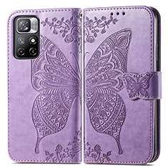 Coque Portefeuille Papillon Livre Cuir Etui Clapet pour Xiaomi Redmi Note 11T 5G Violet Clair