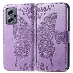 Coque Portefeuille Papillon Livre Cuir Etui Clapet pour Xiaomi Redmi Note 11T Pro+ Plus 5G Violet Clair