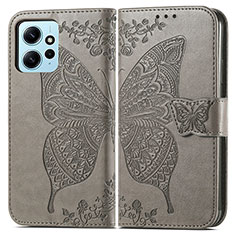 Coque Portefeuille Papillon Livre Cuir Etui Clapet pour Xiaomi Redmi Note 12 4G Gris