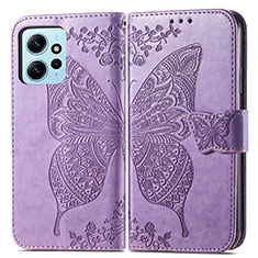 Coque Portefeuille Papillon Livre Cuir Etui Clapet pour Xiaomi Redmi Note 12 4G Violet Clair